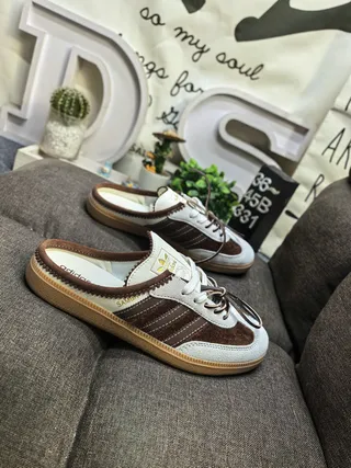 Adidas Samba Slip-On Mule Brown White Gum Casual Shoes 9