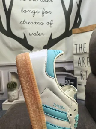 Adidas Samba White and Light Blue Lifestyle Sneakers 3