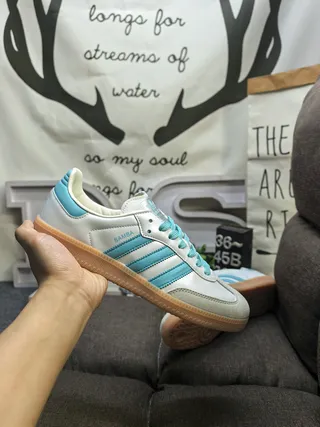 Adidas Samba White and Light Blue Lifestyle Sneakers 5