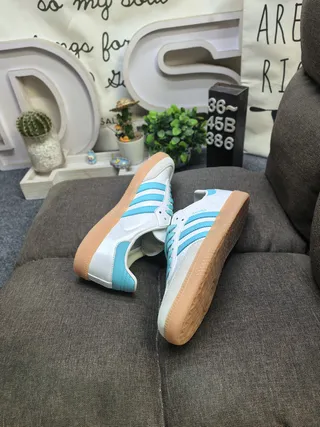 Adidas Samba White and Light Blue Lifestyle Sneakers 6