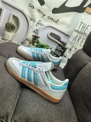 Adidas Samba White and Light Blue Lifestyle Sneakers 7