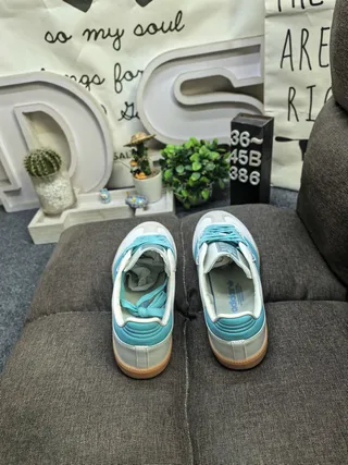 Adidas Samba White and Light Blue Lifestyle Sneakers 8