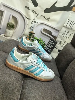 Adidas Samba White and Light Blue Lifestyle Sneakers 9