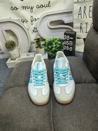 Adidas Samba White and Light Blue Lifestyle Sneakers 10