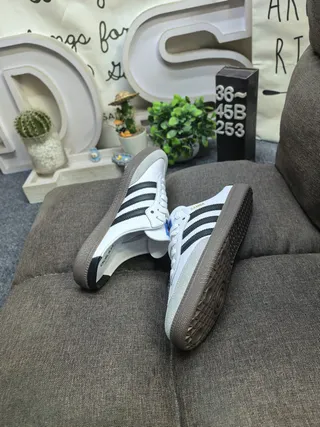 Adidas Samba White Black Gray Loafers 6