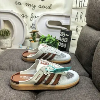 Adidas Samba White Brown Mesh Laceless Mule Lifestyle Sneakers