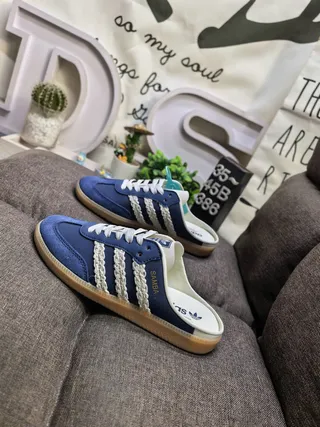 Adidas Samba White Brown Mesh Laceless Mule Lifestyle Sneakers 7
