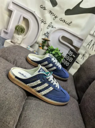Adidas Samba White Brown Mesh Laceless Mule Lifestyle Sneakers 9