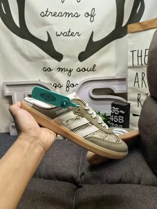Adidas Samba White Brown Mesh Laceless Mule Lifestyle Sneakers 15