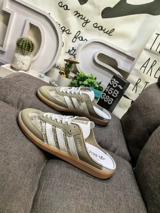 Adidas Samba White Brown Mesh Laceless Mule Lifestyle Sneakers 17
