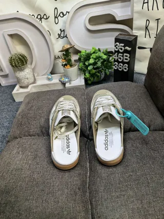 Adidas Samba White Brown Mesh Laceless Mule Lifestyle Sneakers 18