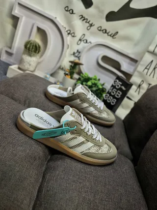 Adidas Samba White Brown Mesh Laceless Mule Lifestyle Sneakers 19