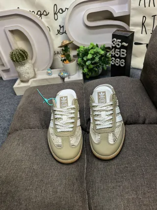 Adidas Samba White Brown Mesh Laceless Mule Lifestyle Sneakers 20