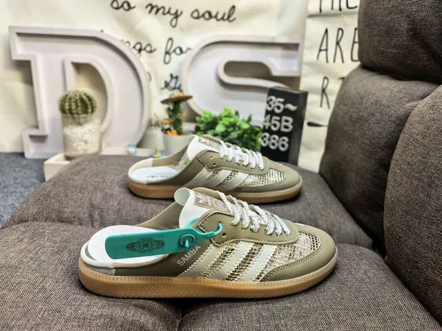 Adidas Samba White Brown Mesh Laceless Mule Lifestyle Sneakers 21