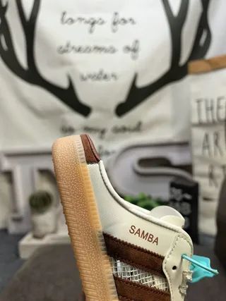 Adidas Samba White Brown Mesh Laceless Mule Lifestyle Sneakers 23