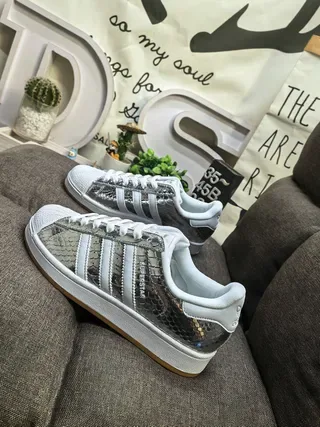 Adidas Silver White Metallic Snakeskin-Textured Upper Leather Overlays Lifestyle Sneakers 7
