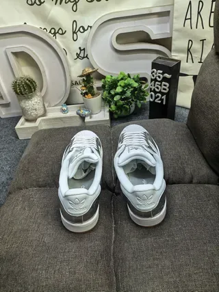 Adidas Silver White Metallic Snakeskin-Textured Upper Leather Overlays Lifestyle Sneakers 8