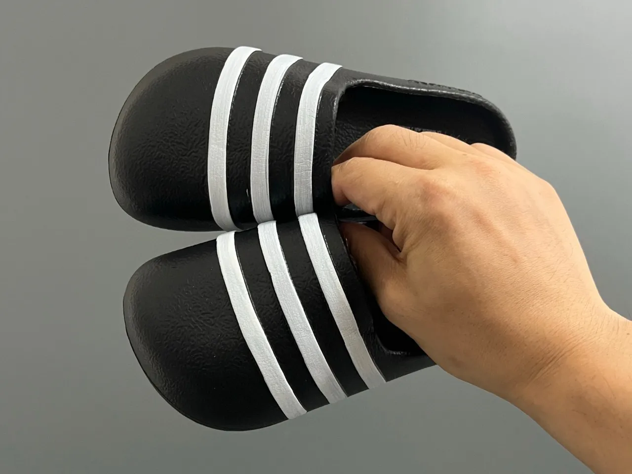 Adidas Slide Black White Molded EVA Sole Three-Stripe Banding Slippers 7