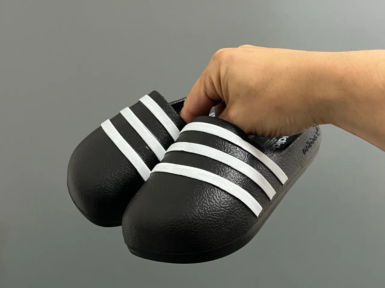 Adidas Slide Black White Molded EVA Sole Three-Stripe Banding Slippers 8