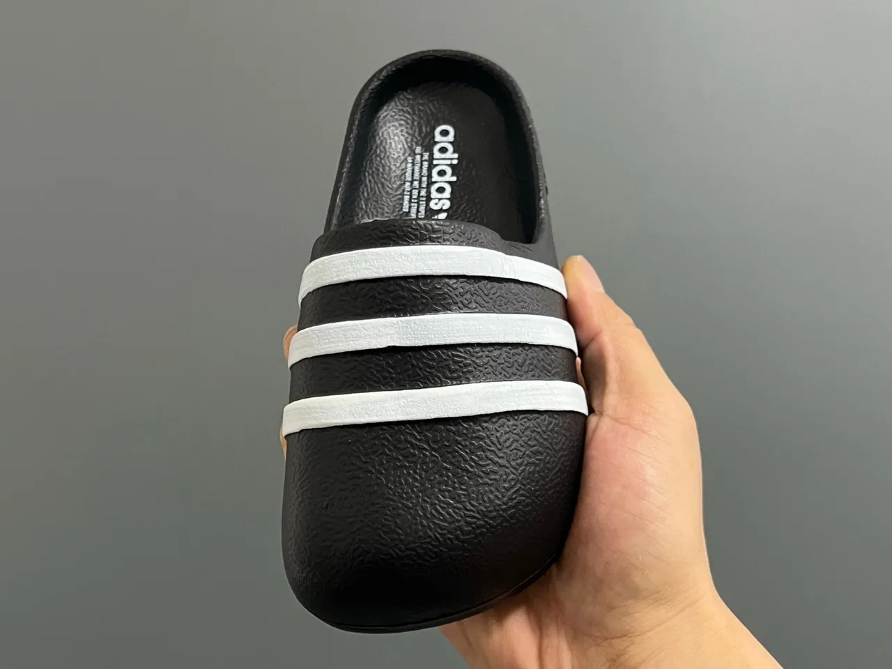 Adidas Slide Black White Molded EVA Sole Three-Stripe Banding Slippers 9