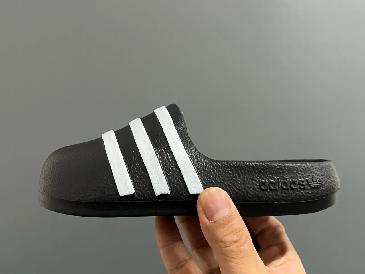 Adidas Slide Black White Molded EVA Sole Three-Stripe Banding Slippers 10