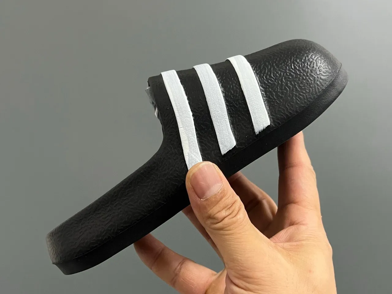 Adidas Slide Black White Molded EVA Sole Three-Stripe Banding Slippers 12