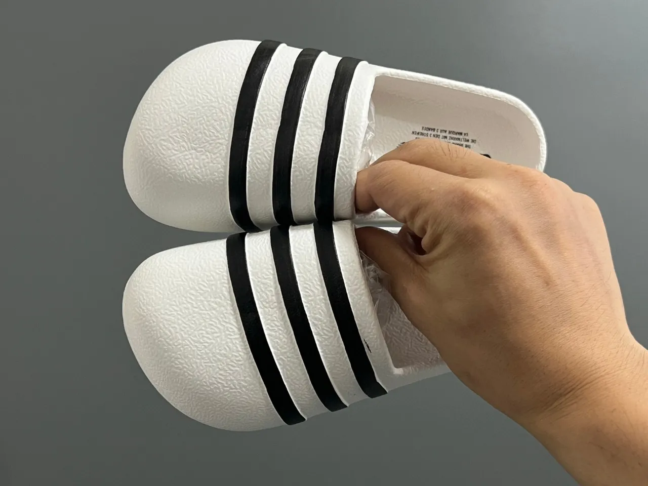 Adidas Slide Black White Molded EVA Sole Three-Stripe Banding Slippers 13