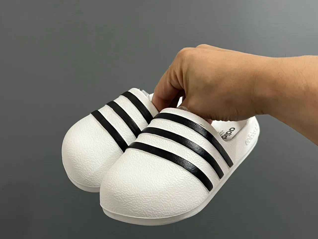 Adidas Slide Black White Molded EVA Sole Three-Stripe Banding Slippers 14