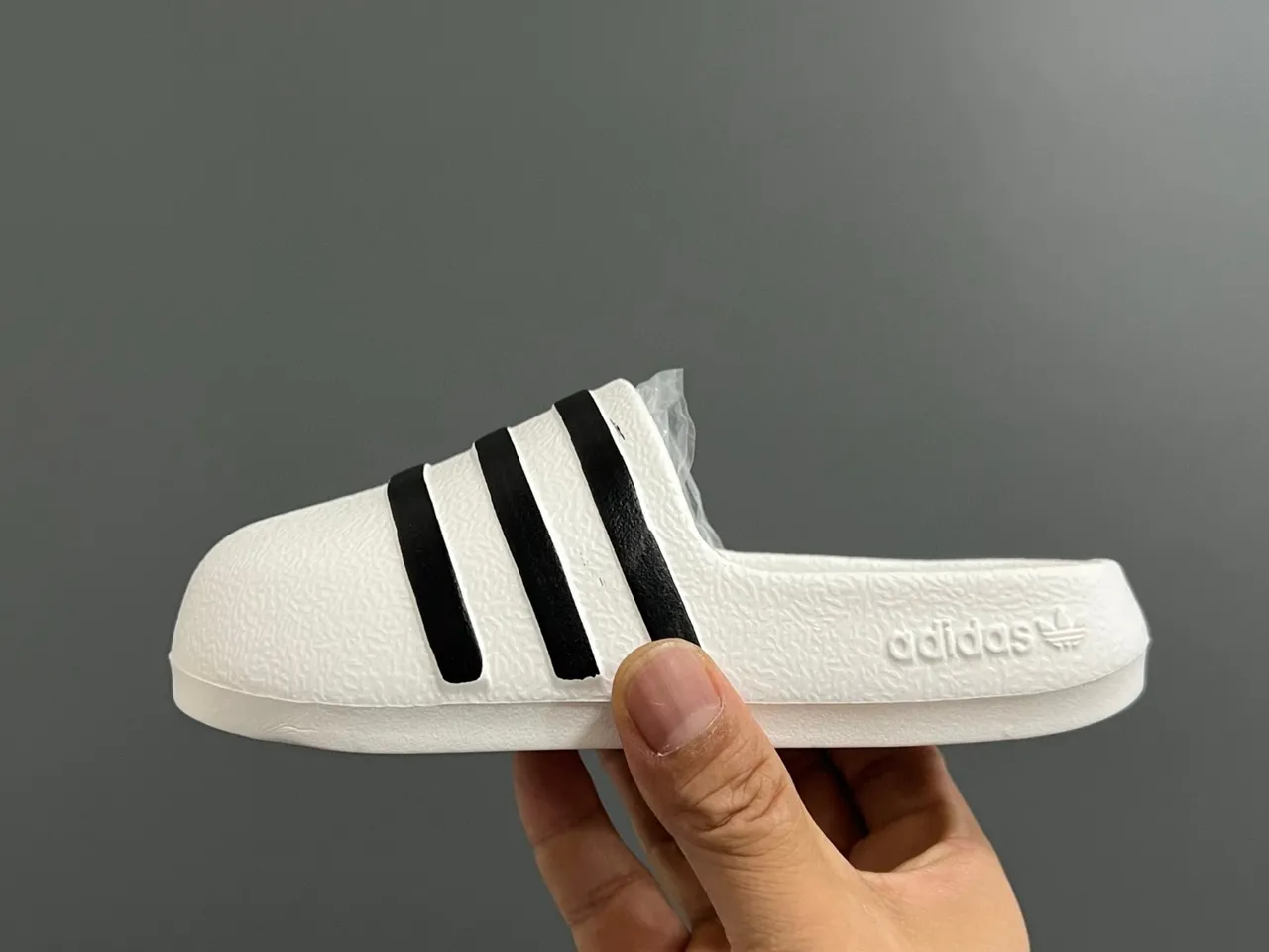 Adidas Slide Black White Molded EVA Sole Three-Stripe Banding Slippers 16