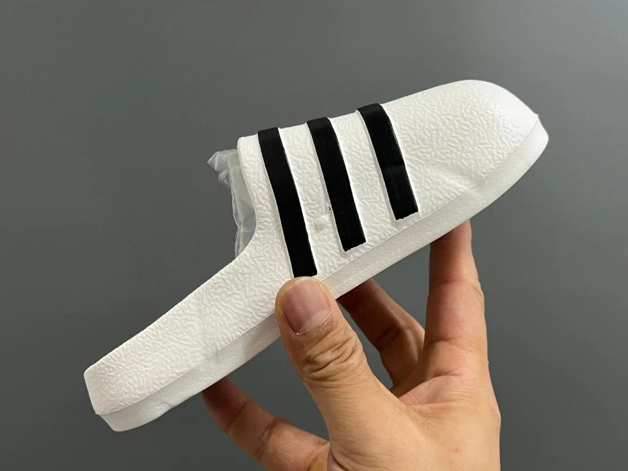 Adidas Slide Black White Molded EVA Sole Three-Stripe Banding Slippers 18