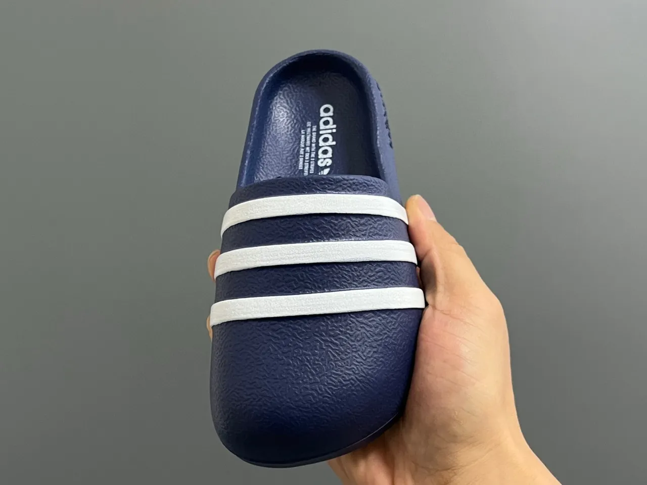 Adidas Slide Black White Molded EVA Sole Three-Stripe Banding Slippers 22