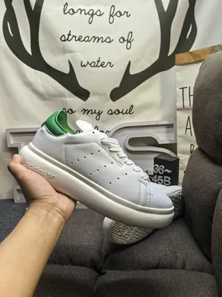 Adidas Stan Smith White Green Low-Top Perforated Leather Upper Lifestyle Sneakers 5
