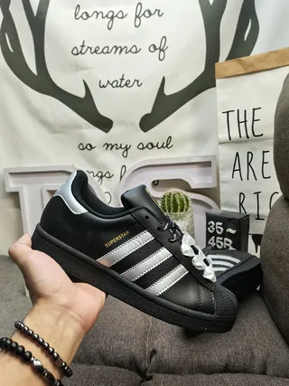 Adidas Superstar Black and Silver Metallic Lifestyle Sneakers 5