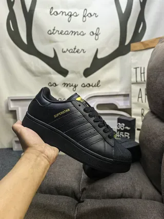 Adidas Superstar Black Gold Shell-Toe Three Stripes Lifestyle Sneakers 5