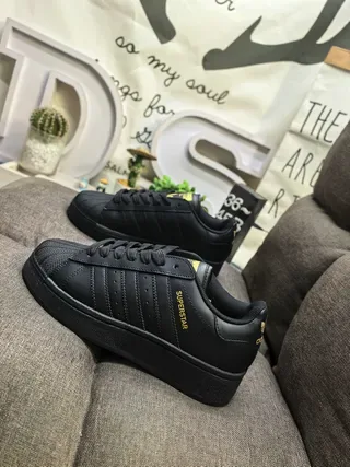 Adidas Superstar Black Gold Shell-Toe Three Stripes Lifestyle Sneakers 7