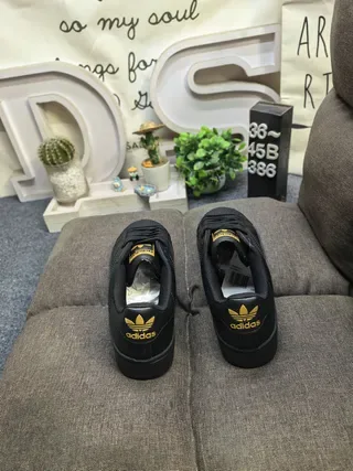 Adidas Superstar Black Gold Shell-Toe Three Stripes Lifestyle Sneakers 8
