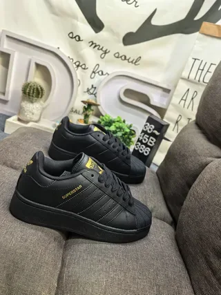 Adidas Superstar Black Gold Shell-Toe Three Stripes Lifestyle Sneakers 9