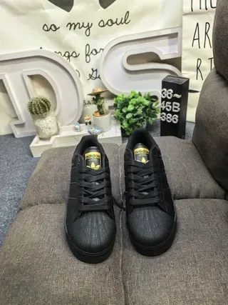 Adidas Superstar Black Gold Shell-Toe Three Stripes Lifestyle Sneakers 10