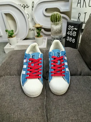 Adidas Superstar Denim Distressed Blue White Red Lifestyle Sneakers 2