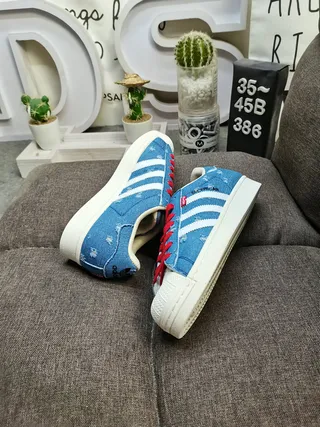 Adidas Superstar Denim Distressed Blue White Red Lifestyle Sneakers 6