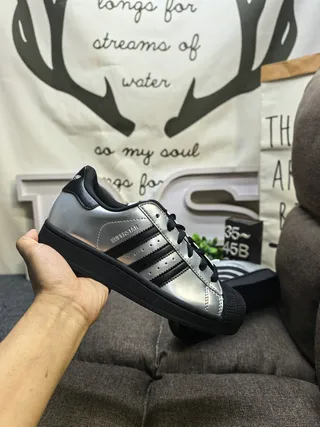 Adidas Superstar Metallic Silver Black Lifestyle Sneakers 5