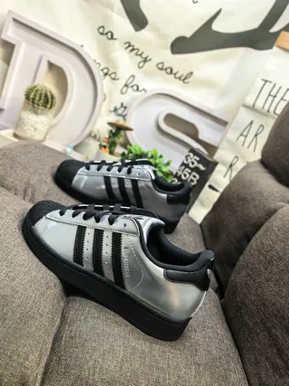 Adidas Superstar Metallic Silver Black Lifestyle Sneakers 7