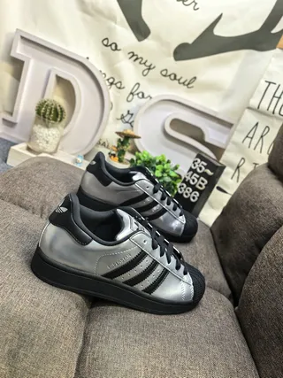 Adidas Superstar Metallic Silver Black Lifestyle Sneakers 9