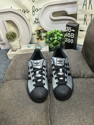 Adidas Superstar Metallic Silver Black Lifestyle Sneakers 10