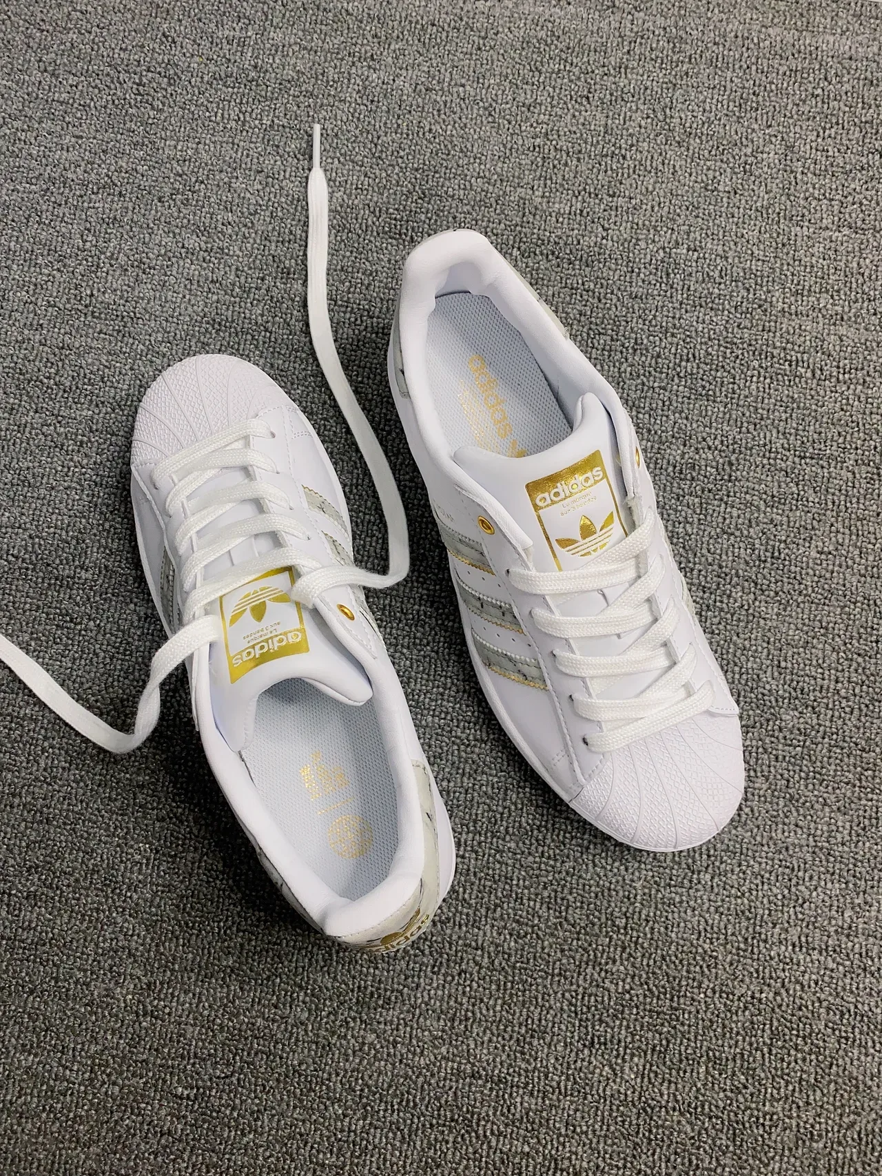 Adidas Superstar White and Gold Marbled Stripes Lifestyle Sneakers 2
