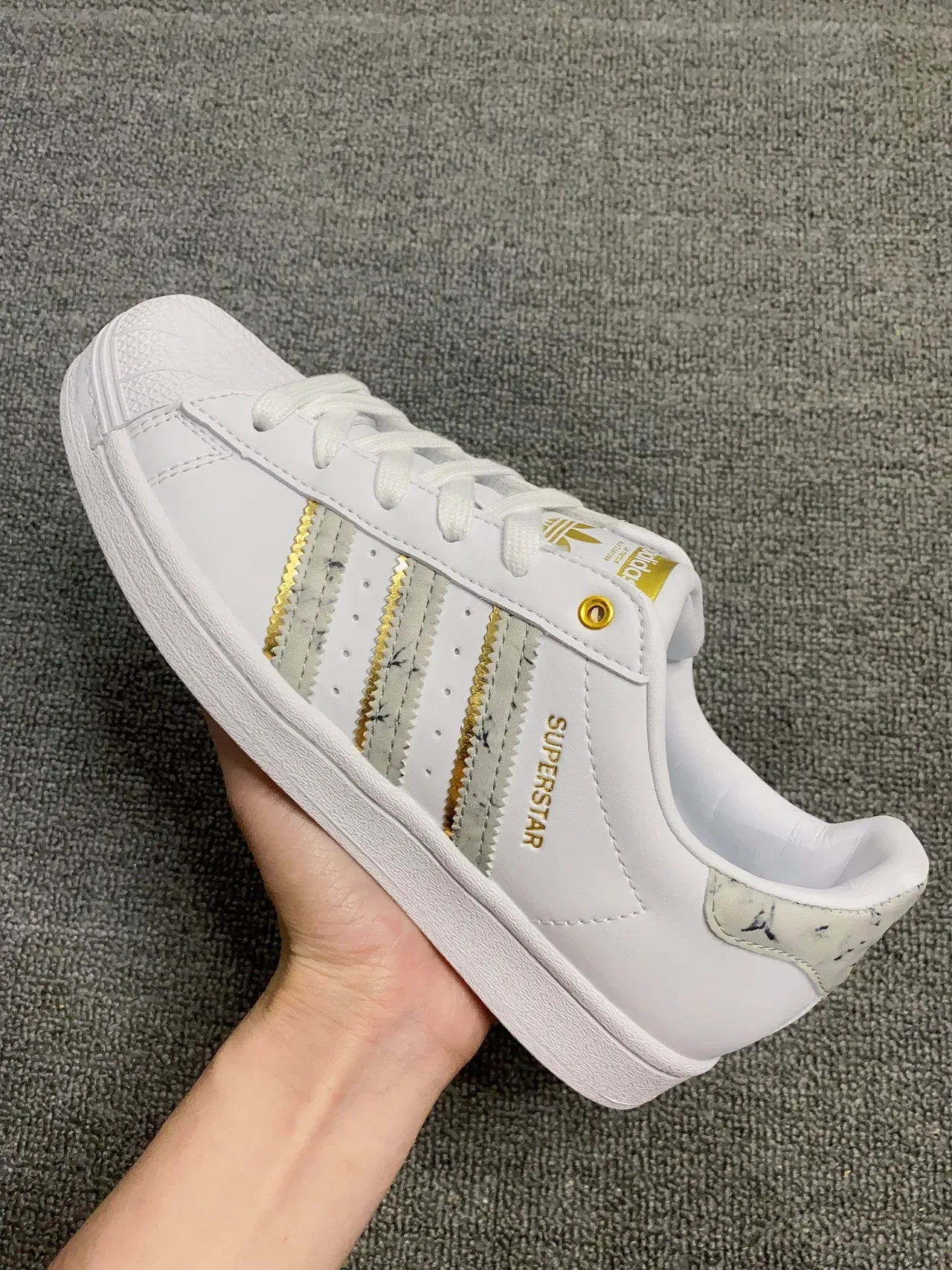 Adidas Superstar White and Gold Marbled Stripes Lifestyle Sneakers 4