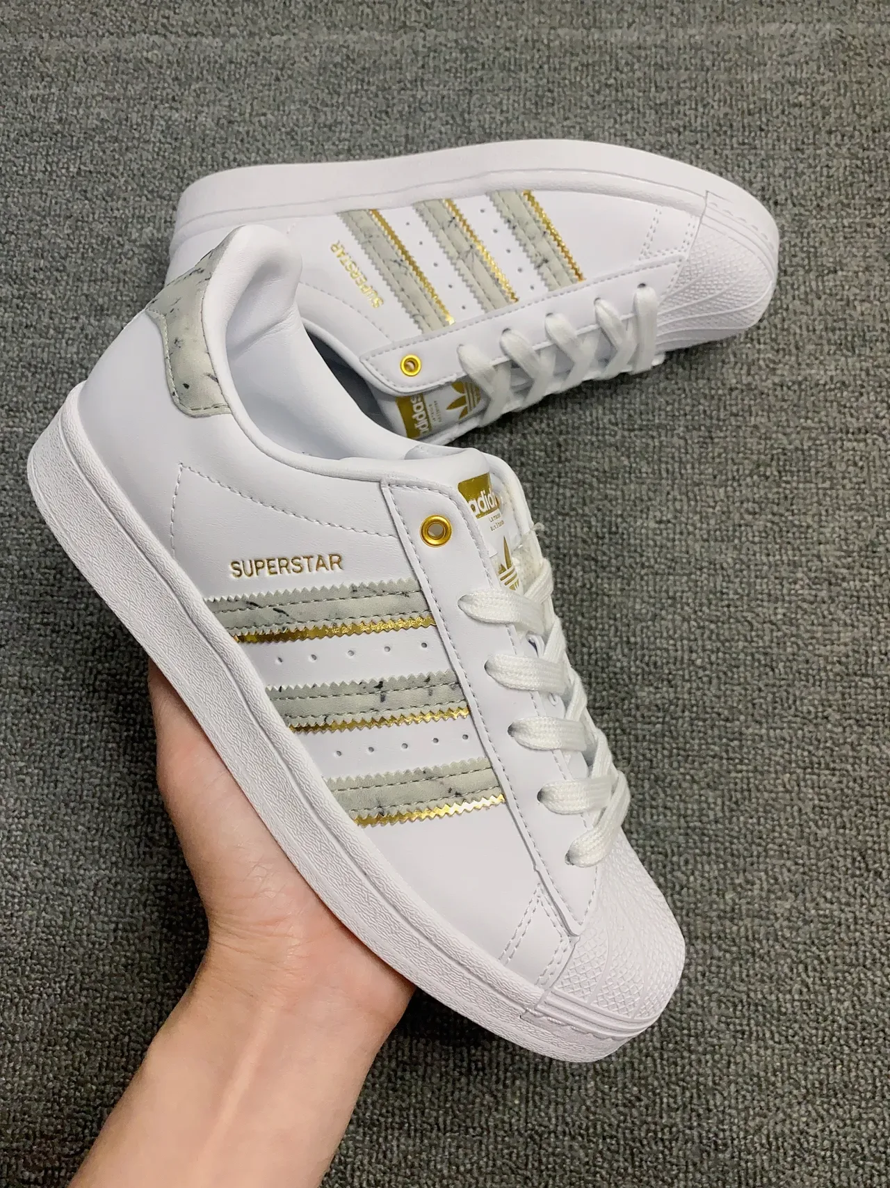 Adidas Superstar White and Gold Marbled Stripes Lifestyle Sneakers 5