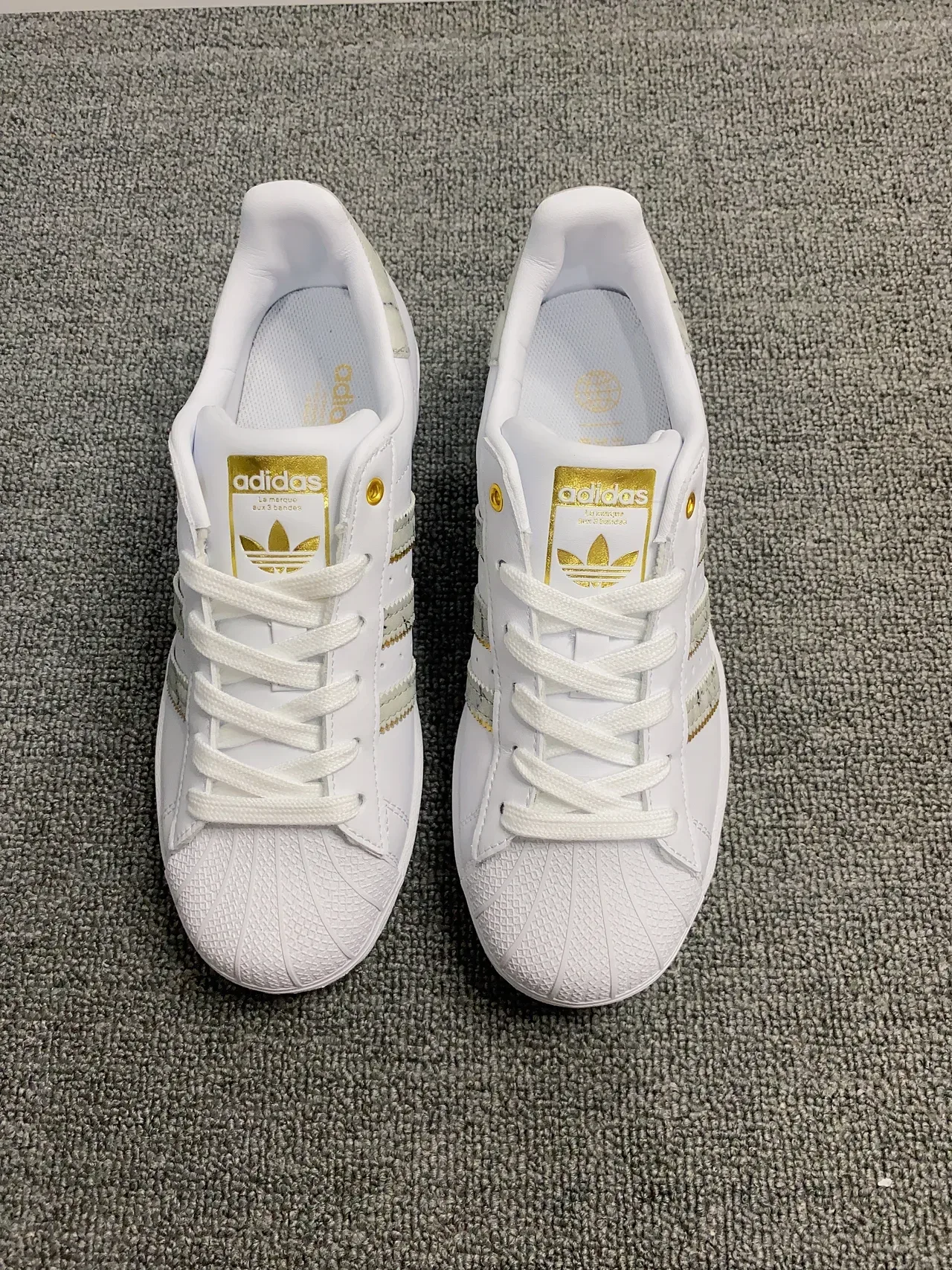 Adidas Superstar White and Gold Marbled Stripes Lifestyle Sneakers 6