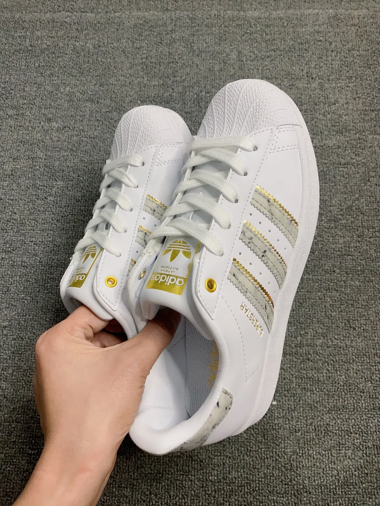 Adidas Superstar White and Gold Marbled Stripes Lifestyle Sneakers 7