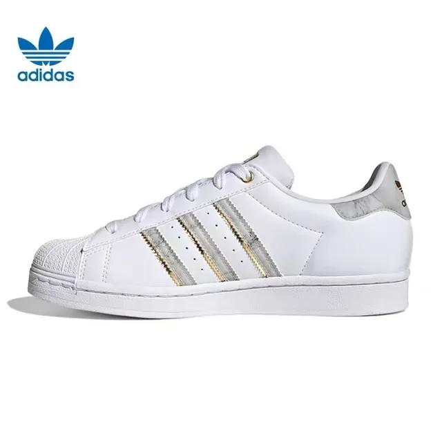 Adidas Superstar White and Gold Marbled Stripes Lifestyle Sneakers 9